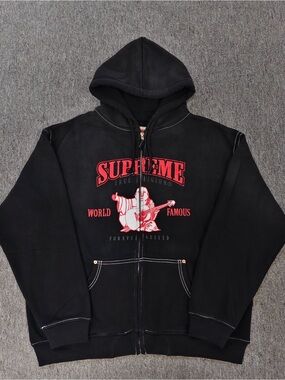 Supreme Black Zip-Up Hoodie with Red Graphic